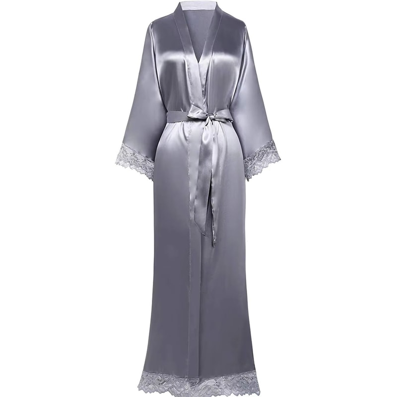 Silk Satin Lace Long Robe For Bride And Bridesmaids Wedding Getting Ready Robe 10