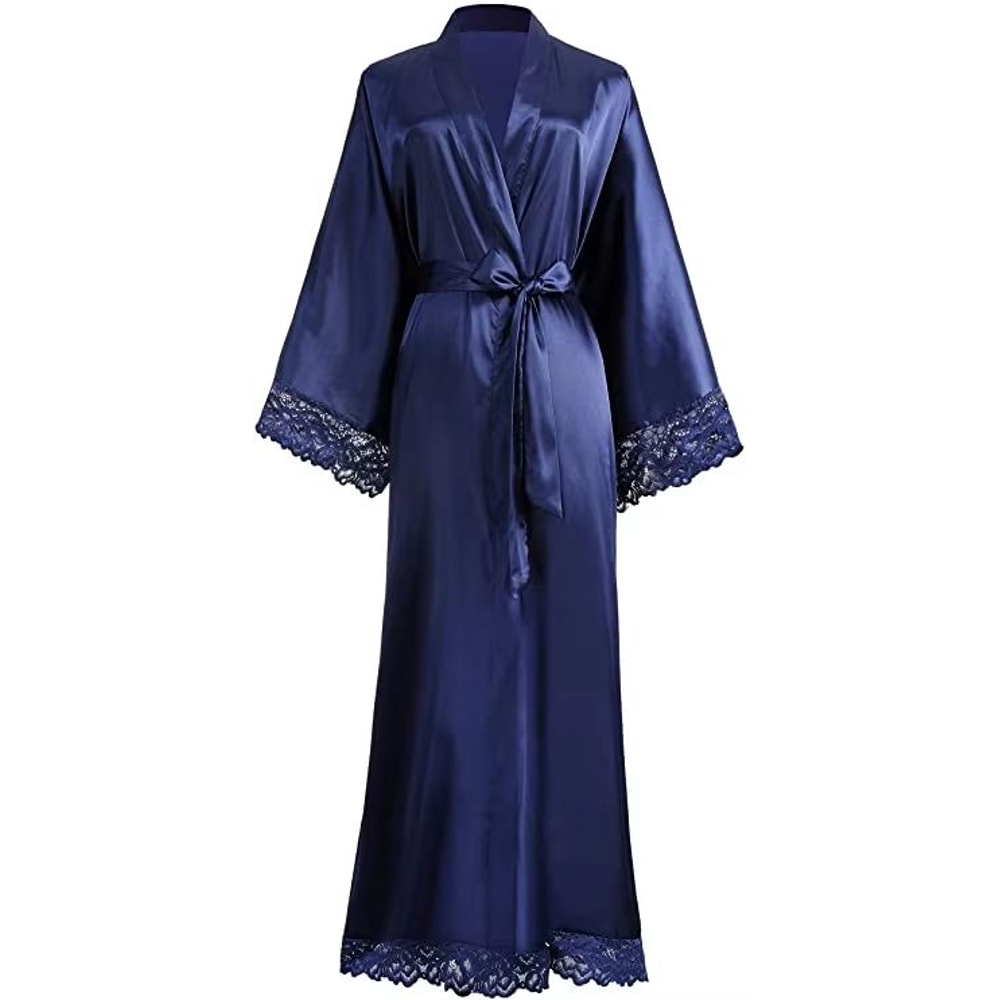 Silk Satin Lace Long Robe For Bride And Bridesmaids Wedding Getting Ready Robe 8