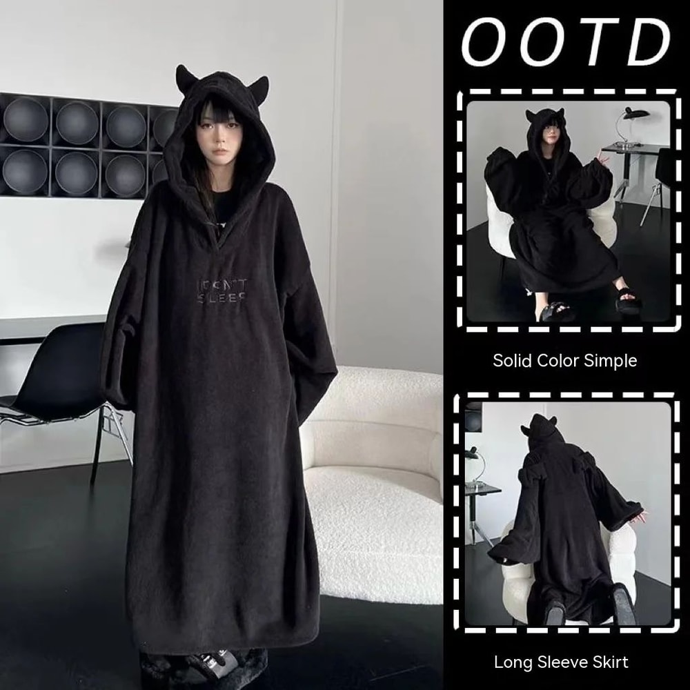 Womens Thickened Oversized Hooded Padded Pajama Dress Warm Winter Homewear 5