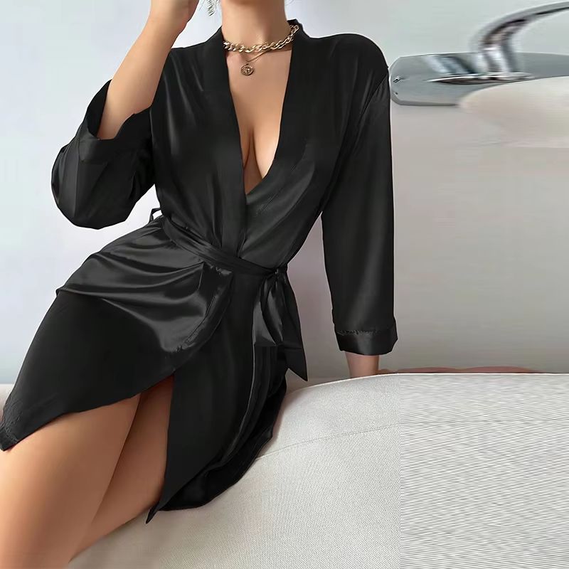 Womens Satin Kimono Bathrobe With Belt Soft Spa And Bridesmaid Robe 6
