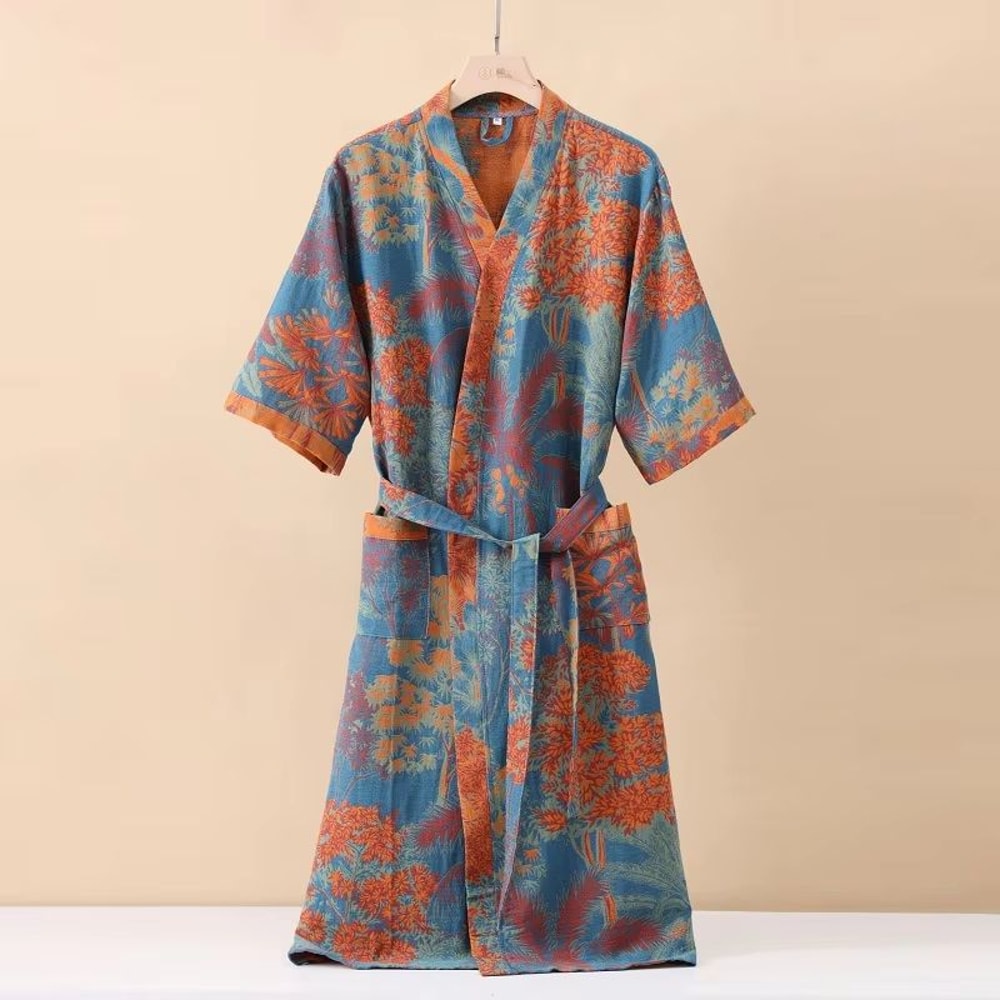 Womens Cotton Printed Kimono Bathrobe QuickDry Homewear For Spring Summer 11