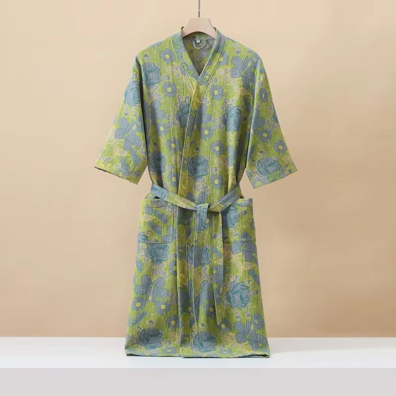 Womens Cotton Printed Kimono Bathrobe QuickDry Homewear For Spring Summer 13