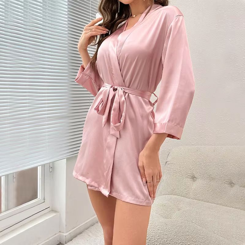 Womens Short Silky Satin Kimono Robe For Bride And Bridesmaids 8