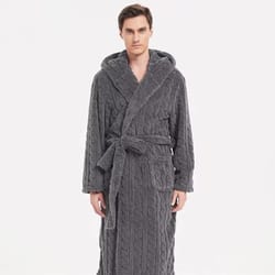 men's hooded thickened velvet jacquard warm homewear robe