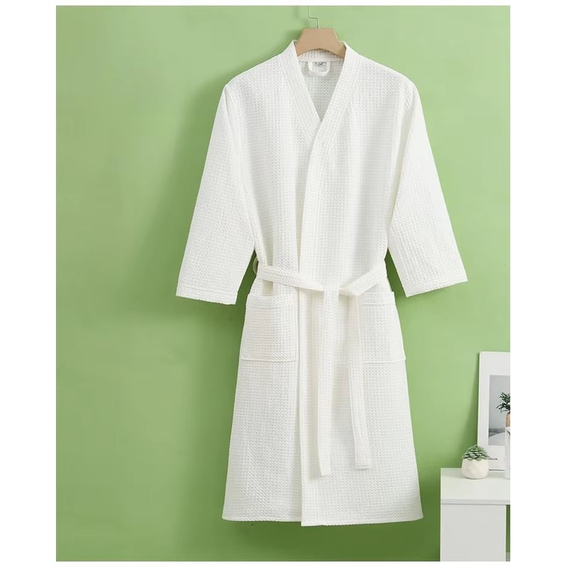 Unisex Cotton Waffle QuickDry Bathrobe For Couples AllSeason Home Spa Wear 4