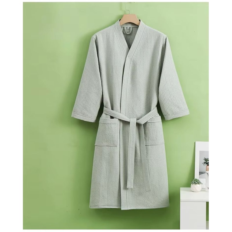 Unisex Cotton Waffle QuickDry Bathrobe For Couples AllSeason Home Spa Wear 5