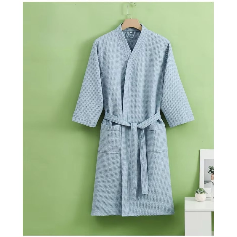 Unisex Cotton Waffle QuickDry Bathrobe For Couples AllSeason Home Spa Wear 7