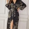 Womens Elegant Floral Silk Robe Long Sleeve Breathable Loungewear 3