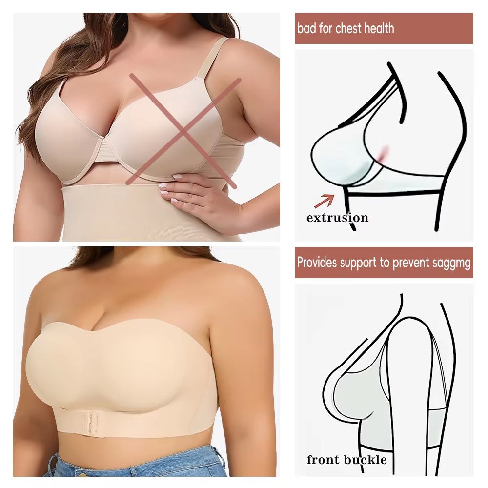 Womens Strapless Padded FrontButton Cross Bandage Bra Smooth Plus Size Lingerie 4