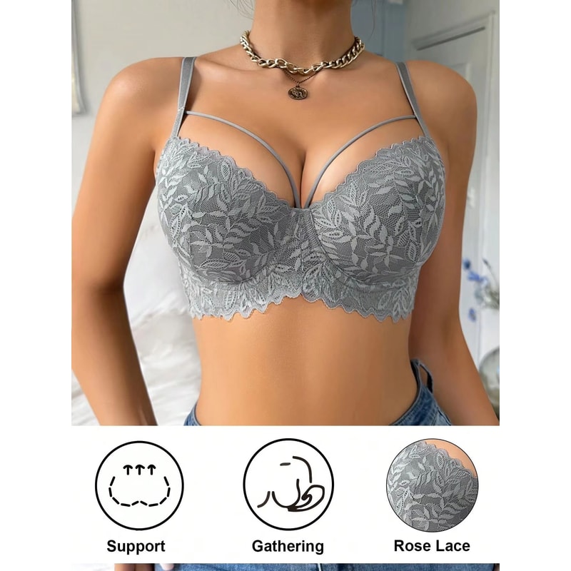 Womens 34 Lace PushUp Underwire Bra AntiSagging Breathable Comfort 8