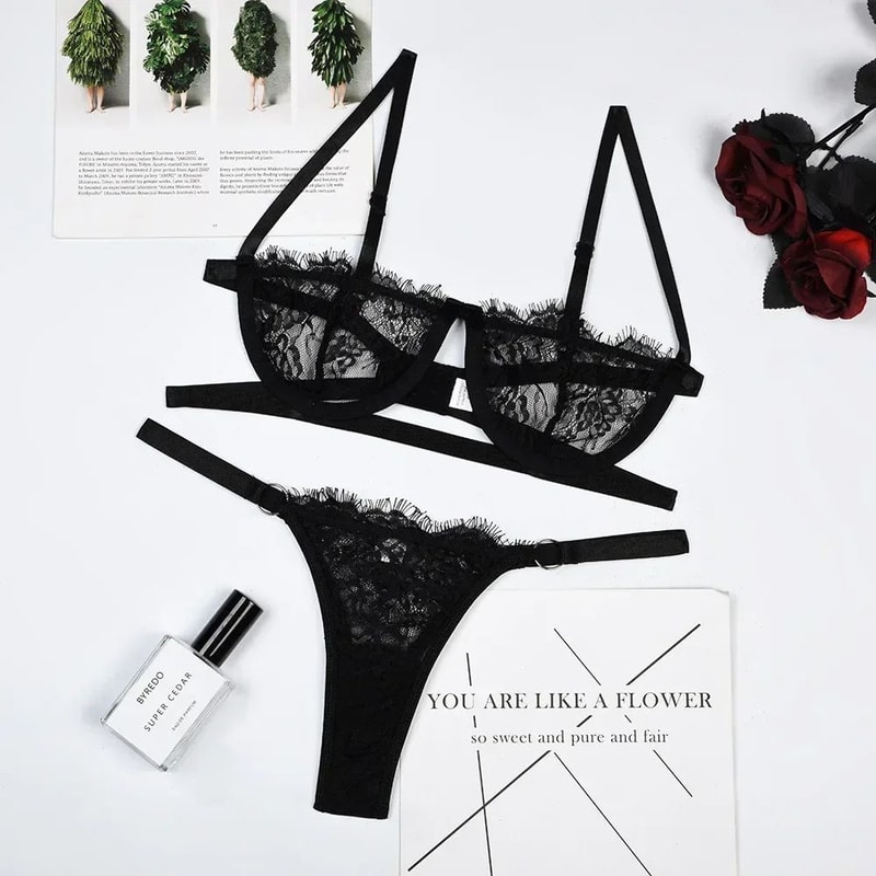 Womens Fairy Embroidery Lace PushUp Bra And Brief Set Delicate Underwear 5