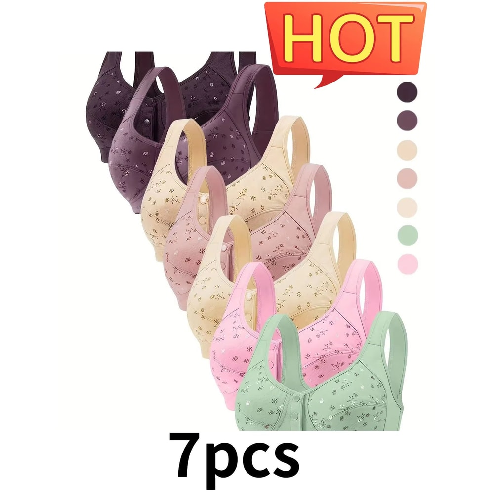 Elegant Floral FrontBuckle Nursing Bra Set 7Piece Breathable Support Bras For Women 0