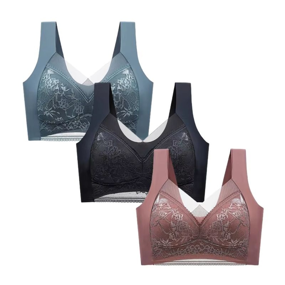 FallSweet Wireless Lace Push Up Bralette Set 3PCS Comfort Fit For Women 10