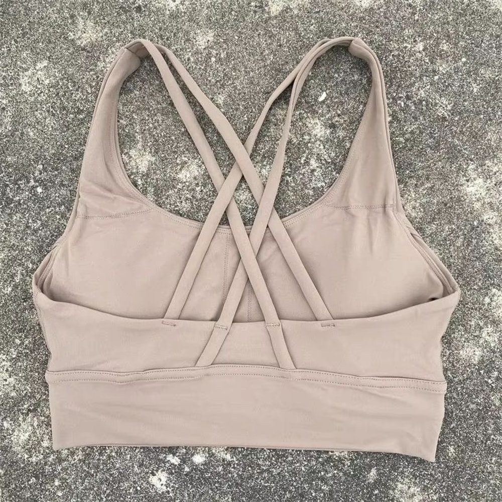 Solid Color Cross Back High Support Workout Bra For Women 12