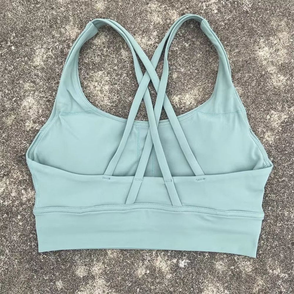 Solid Color Cross Back High Support Workout Bra For Women 14