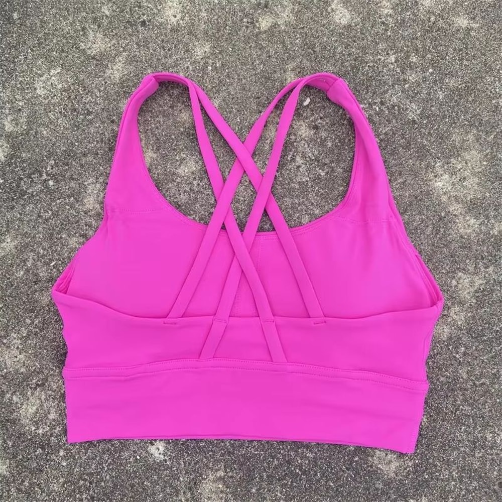 Solid Color Cross Back High Support Workout Bra For Women 7