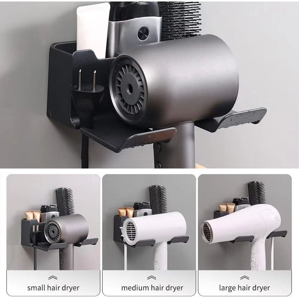 Wall Mounted Hair Dryer Holder MultiFunctional Storage Rack 2