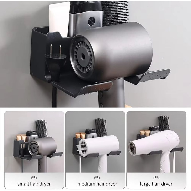 Wall Mounted Hair Dryer Holder MultiFunctional Storage Rack 2