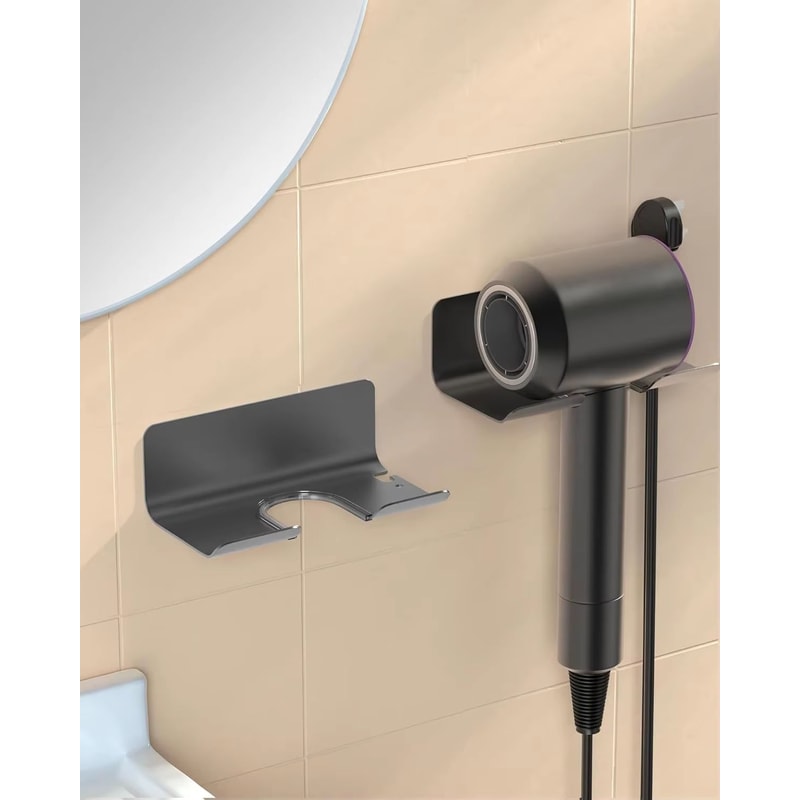 Wall Mounted Hair Dryer Holder MultiFunctional Storage Rack 3
