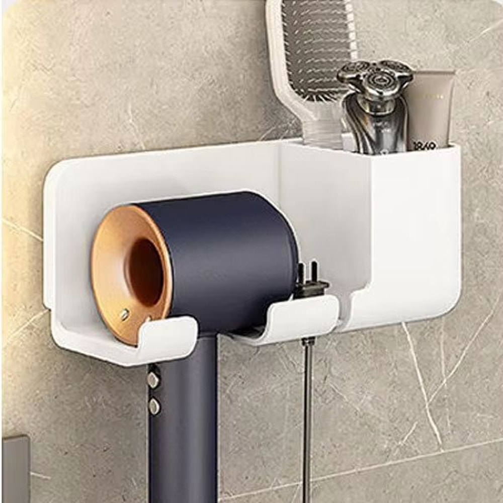 Wall Mounted Hair Dryer Holder MultiFunctional Storage Rack 6
