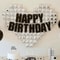 Happy Birthday Silver Mosaic Heart Balloon Backdrop With Black Glitter Banner 6