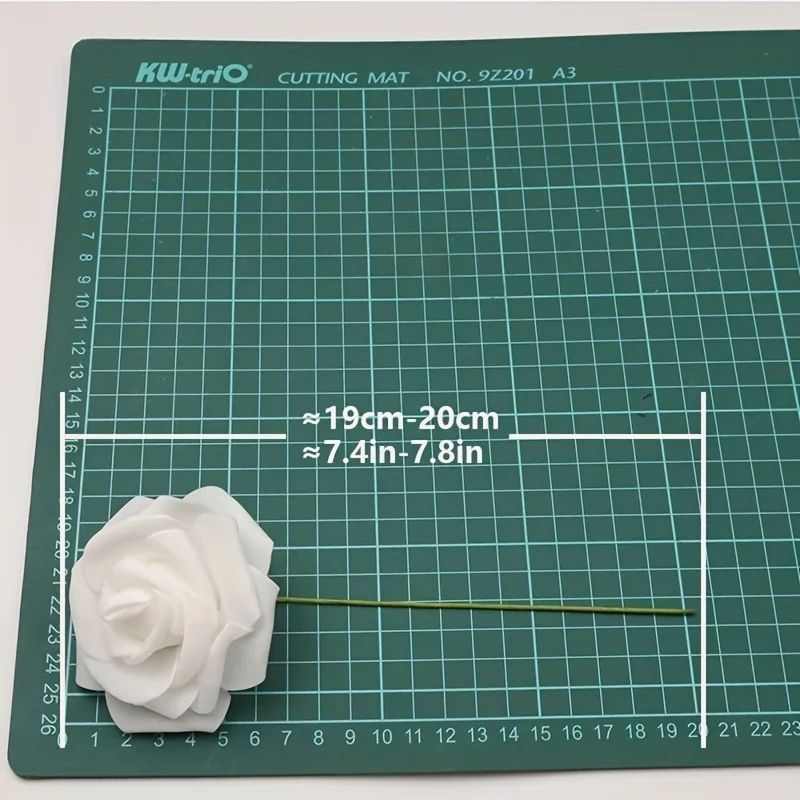 50Pack White PE Rose Artificial Flower Heads With Stems For DIY Decor 2