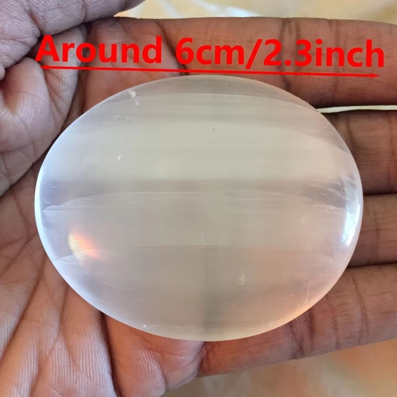 Natural Polished Selenite Palm Stone Oval Crystal For Decor And Meditation 2