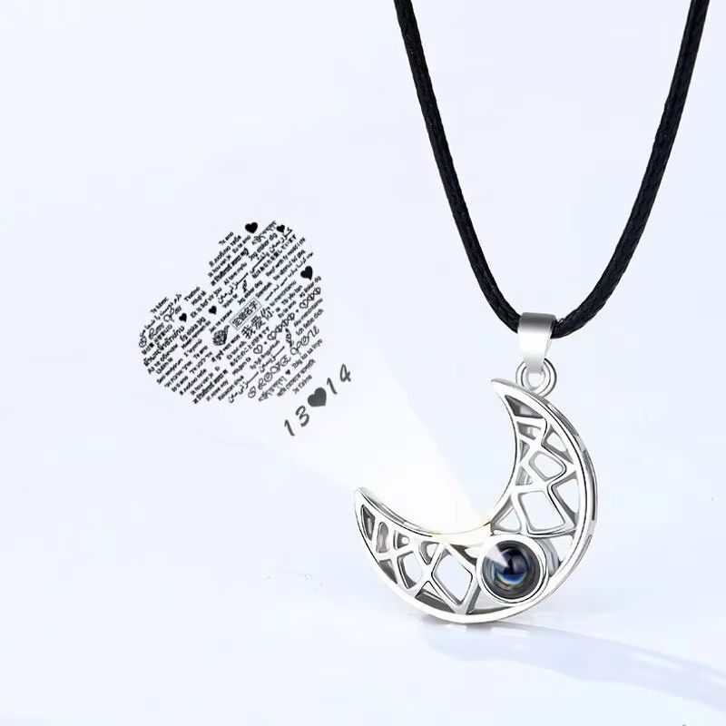 Magnetic Couple Matching Necklace Set With I Love You Projection Pendant 2
