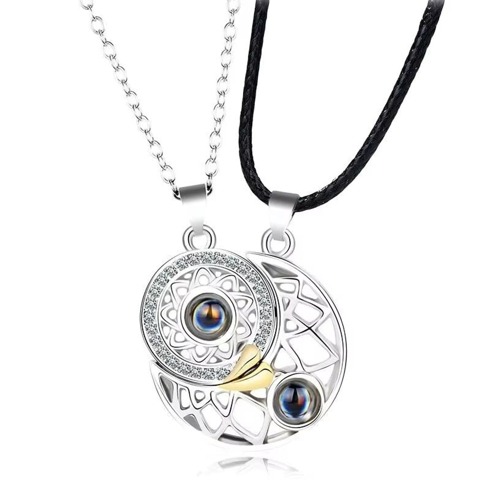 Magnetic Couple Matching Necklace Set With I Love You Projection Pendant 5