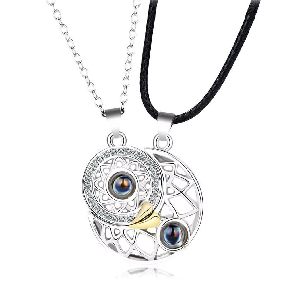 Magnetic Couple Matching Necklace Set With I Love You Projection Pendant 7