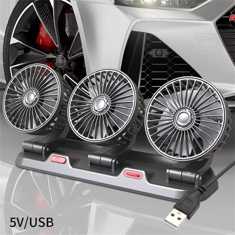 360 Adjustable TripleHead Car Fan 2Speed USB12V24V Silent Air Circulation Fan 10