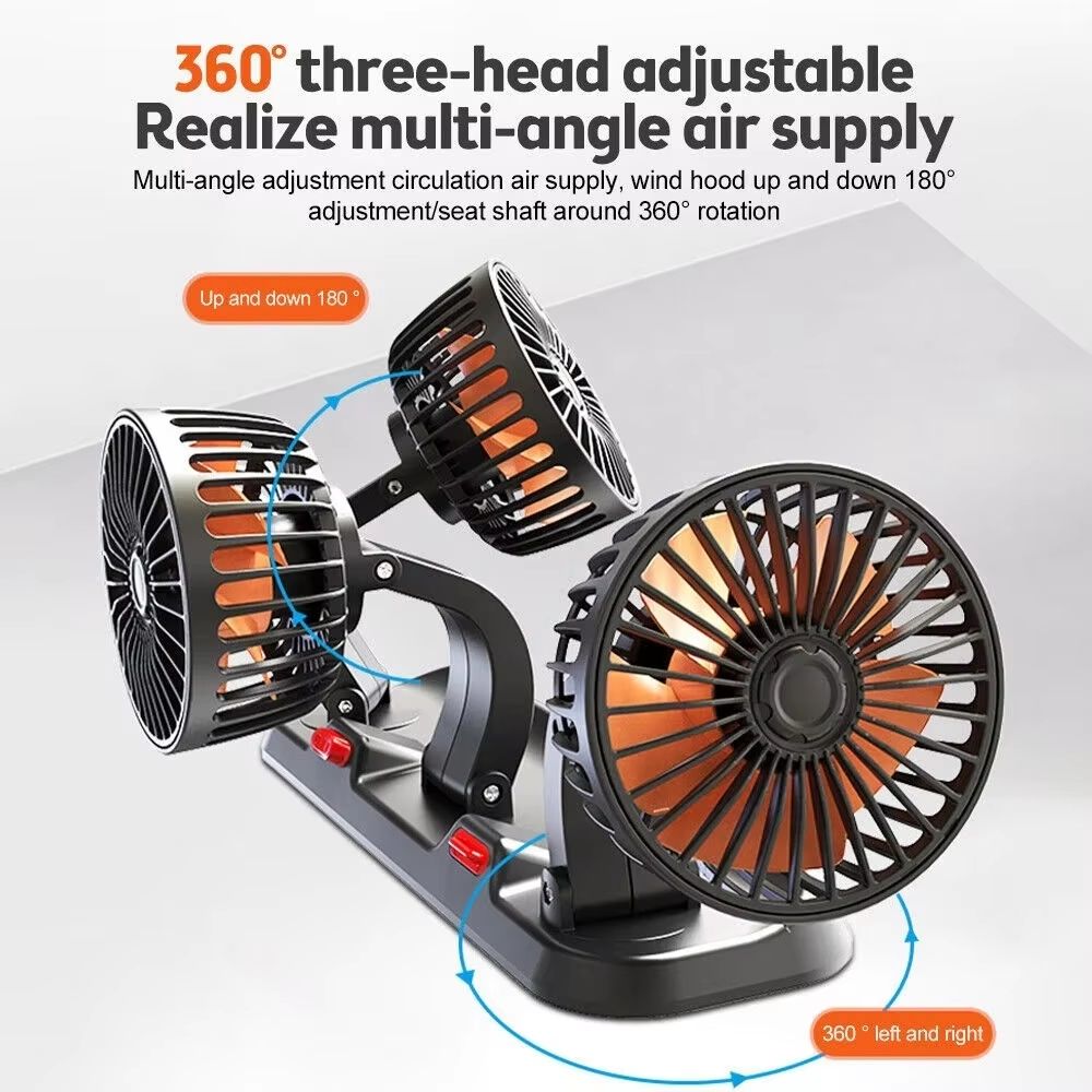 360 Adjustable TripleHead Car Fan 2Speed USB12V24V Silent Air Circulation Fan 1