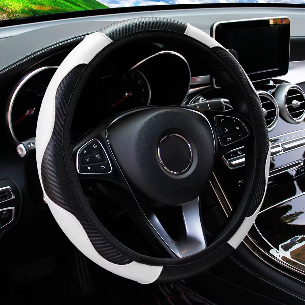 PU Carbon Fiber Leather Steering Wheel Cover For 145 15 In Cars No Inner Ring 10