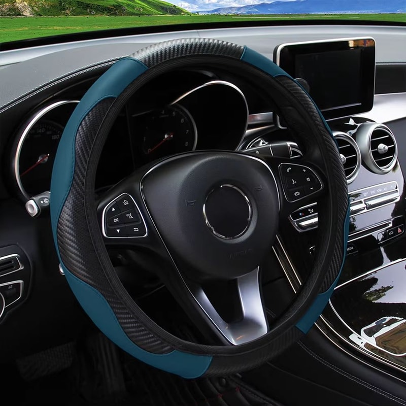 PU Carbon Fiber Leather Steering Wheel Cover For 145 15 In Cars No Inner Ring 14