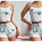 Womens 2 PCS Pajamas Set Soft Short Tank Top And Shorts Sleepwear In White With Love Print 10