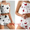 Womens 2 PCS Pajamas Set Soft Short Tank Top And Shorts Sleepwear In White With Love Print 15