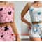Womens 2 PCS Pajamas Set Soft Short Tank Top And Shorts Sleepwear In White With Love Print 16