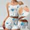 Womens 2 PCS Pajamas Set Soft Short Tank Top And Shorts Sleepwear In White With Love Print 5
