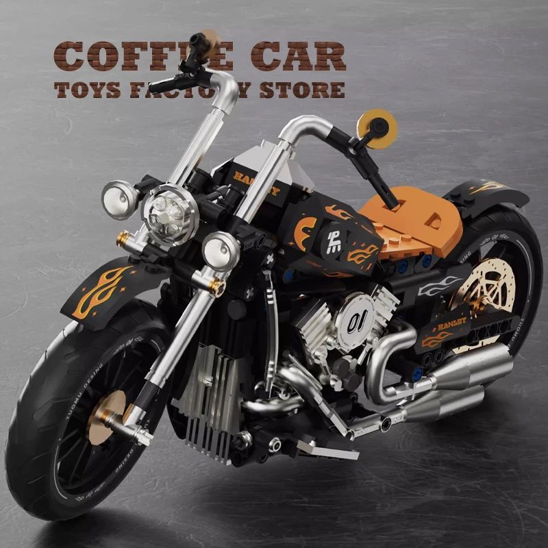 HighTech Retro Motorbike MOC Bricks Building Blocks Toy City Racing Motorcycle Model For Kids And 1