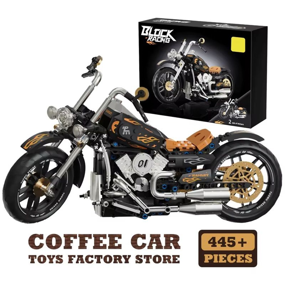 HighTech Retro Motorbike MOC Bricks Building Blocks Toy City Racing Motorcycle Model For Kids And 7
