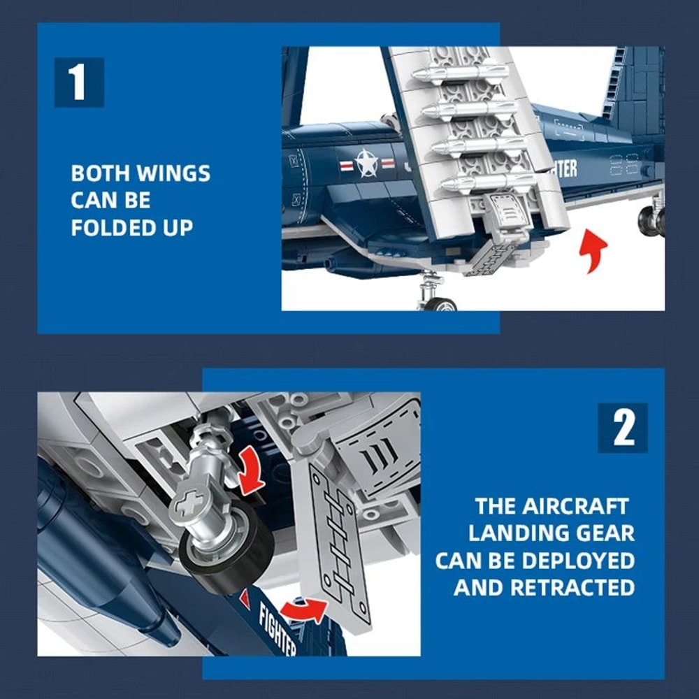 Military Fighter Jet MOC Bricks 3D Model Creative Warplane Building Blocks Toy For Kids And Boys 3