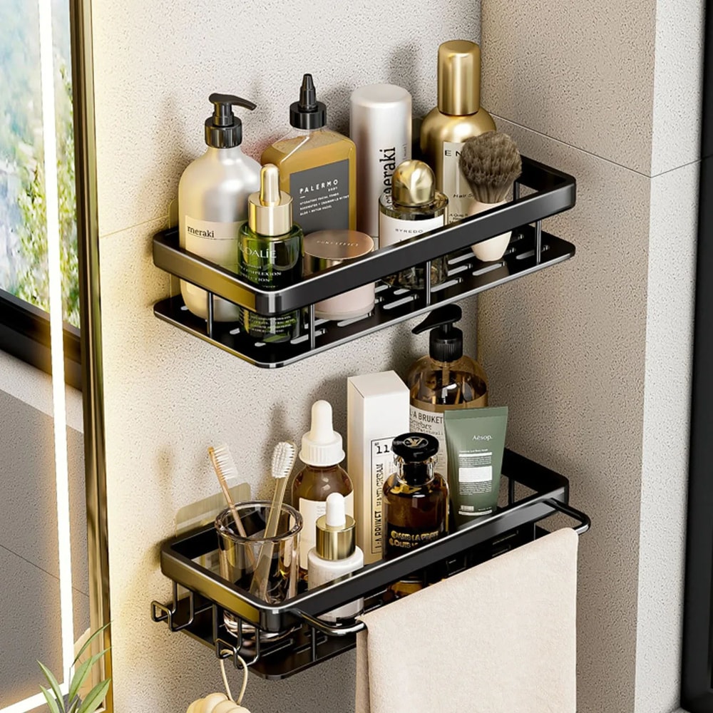 NoDrill Aluminum Bathroom Corner Shelf Wall Mounted Storage Rack 1