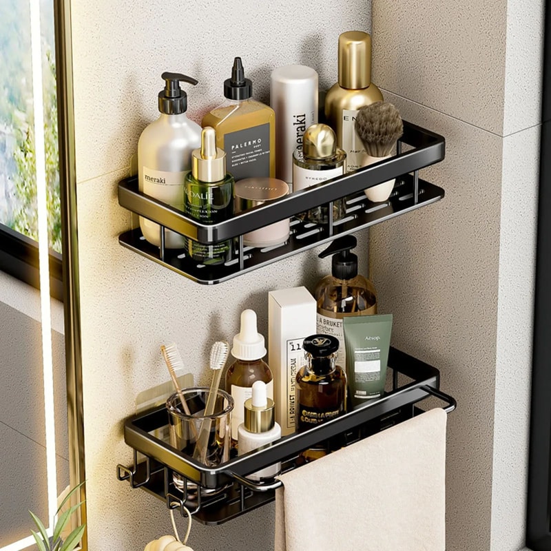 NoDrill Aluminum Bathroom Corner Shelf Wall Mounted Storage Rack 1