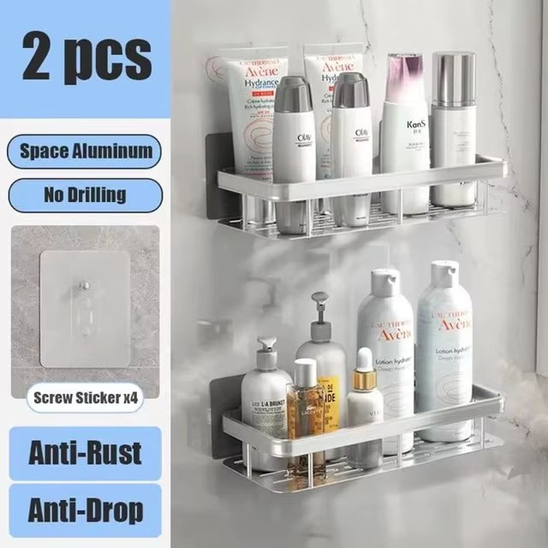 NoDrill Aluminum Bathroom Corner Shelf Wall Mounted Storage Rack 13