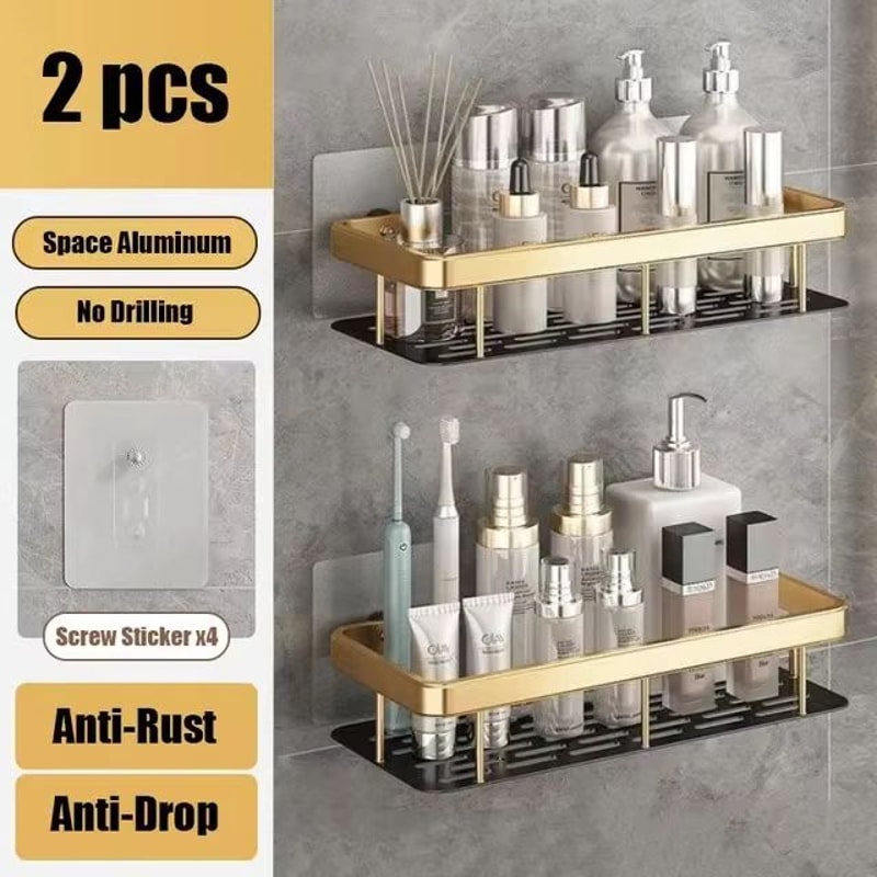 NoDrill Aluminum Bathroom Corner Shelf Wall Mounted Storage Rack 14