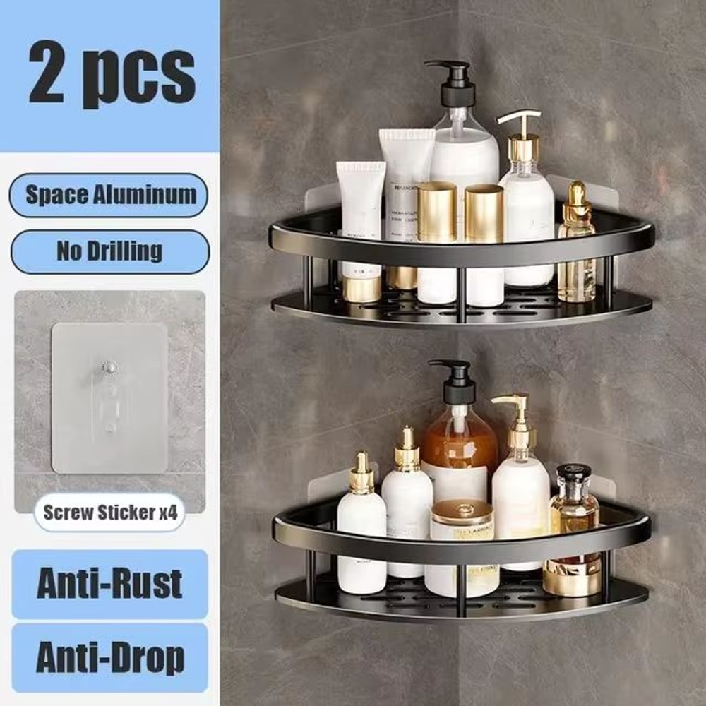 NoDrill Aluminum Bathroom Corner Shelf Wall Mounted Storage Rack 15