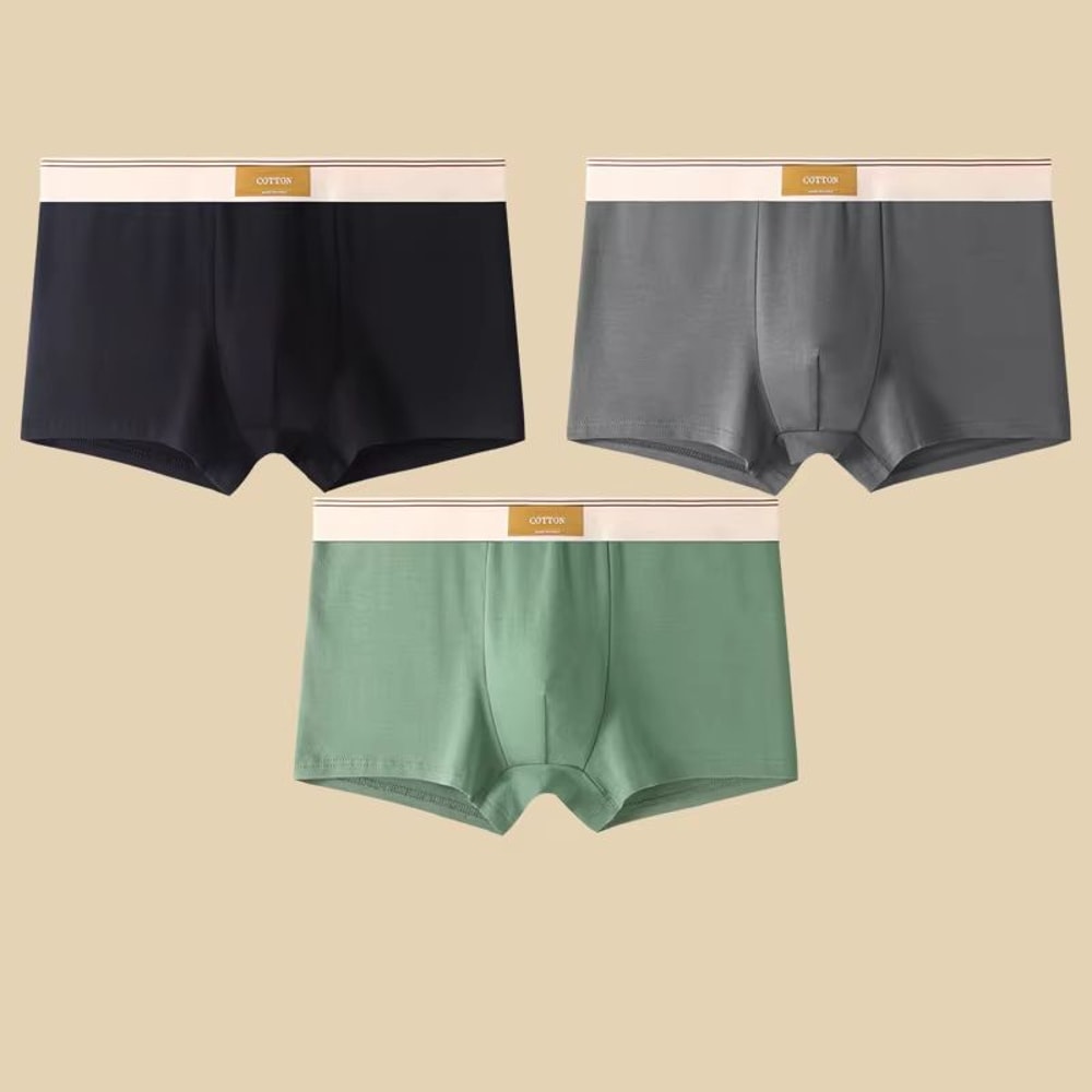 3 Pack Mens Cotton Boxer Briefs Breathable Solid Color Comfort Underwear 6