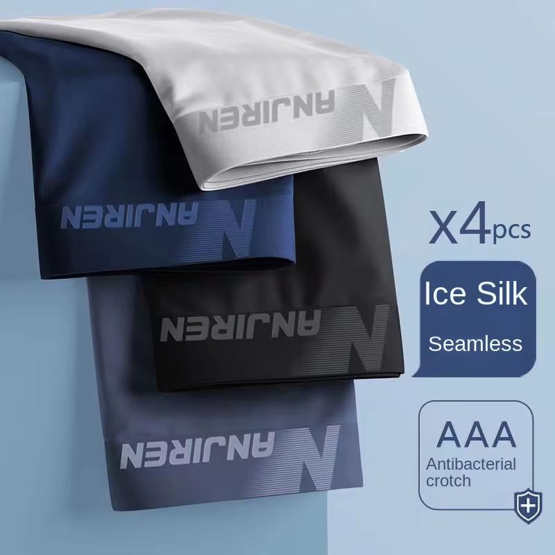 4 Pack Mens Ice Silk Breathable Boxer Shorts Cool Underwear 15