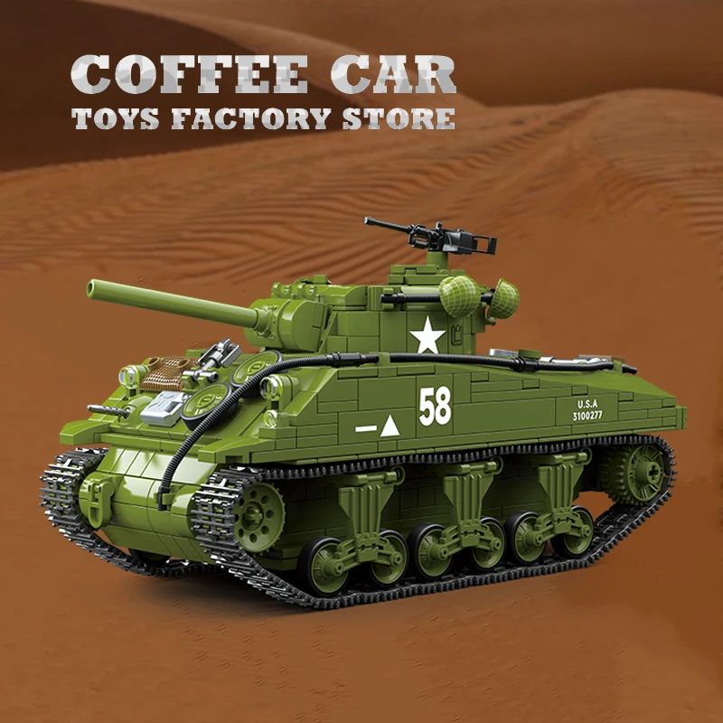 M4A3 Medium Tank Building Blocks Set WWII Military Model Toy 3