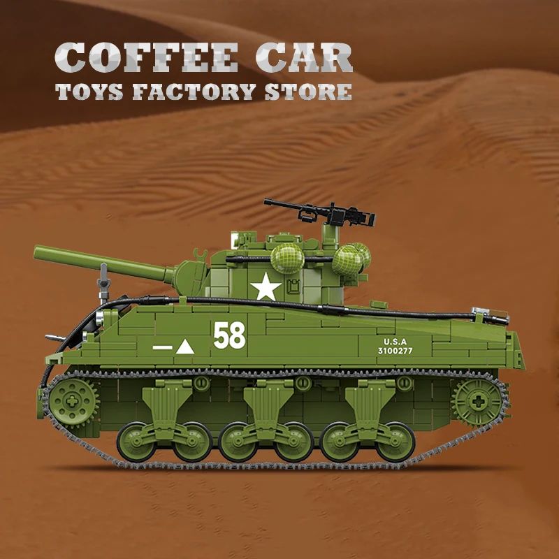 M4A3 Medium Tank Building Blocks Set WWII Military Model Toy 4